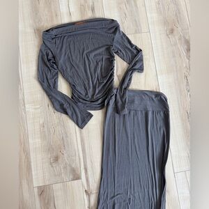 Gray Long Sleeve Top & Maxi Skirt Set
